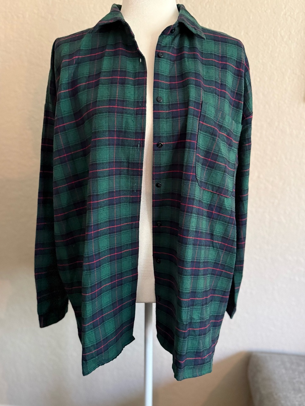 UMGEE Green Plaid Flannel Button Down Shirt Boho Embroidered Back Large L - Picture 3 of 9